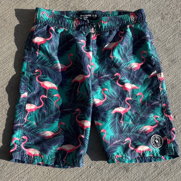 Abercrombie & Fitch Tropical Flamingo Swim Shorts - Blue and Pink - Size 11/12 - Picture 1 of 5